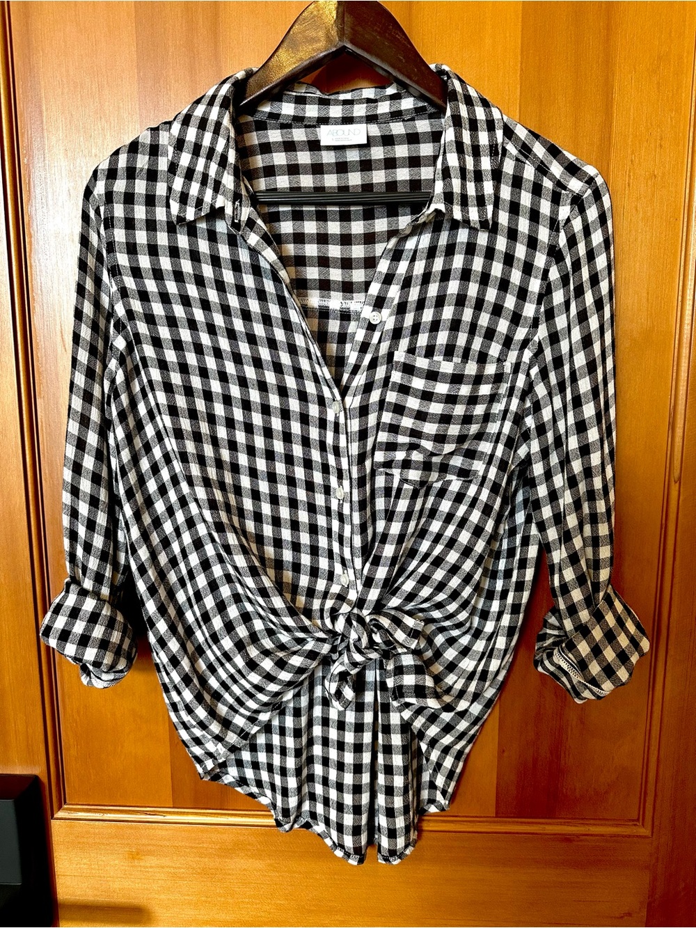 Abound Black & White Gingham Tie-Front Button-Down Shirt